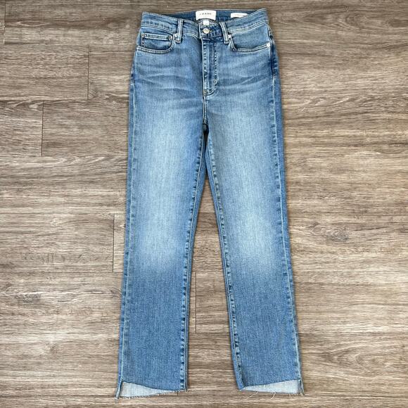 FRAME Le High Straight Light Wash Corkscrew Hem Denim Jeans in Color Whimsy (27) - Picture 9 of 9